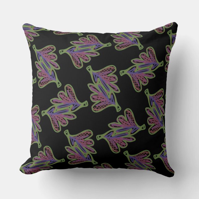 Square Jimette Design rose on black pillow. Cushion (Front)