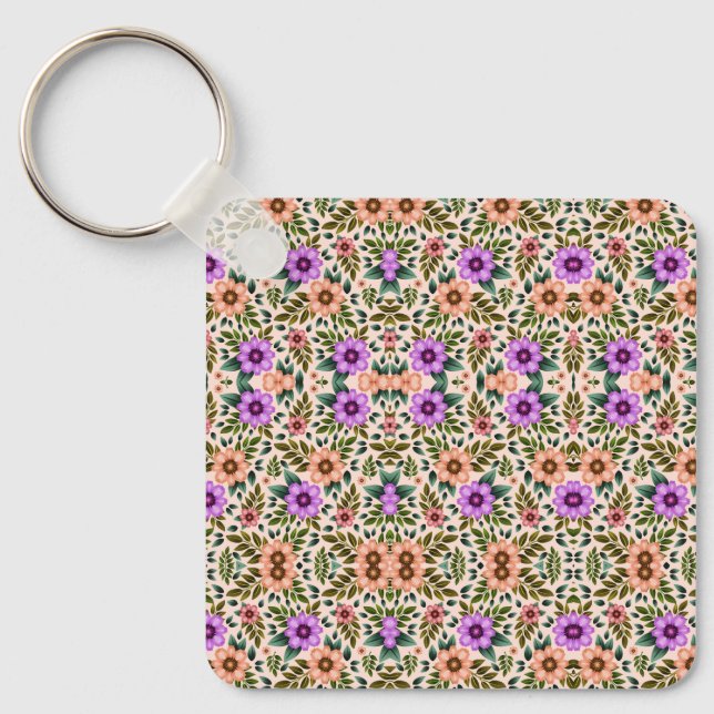 Square keychain showcasing a vibrant floral  (Front)
