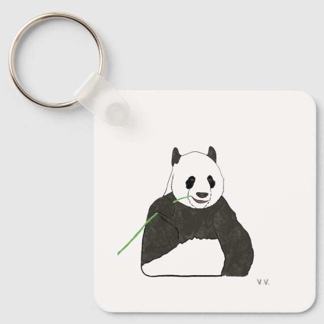 Square keychain with panda bear design (Front)