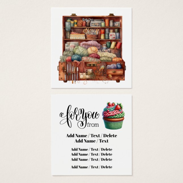 Square Knitting Business or Enclosure Card  (Front & Back)