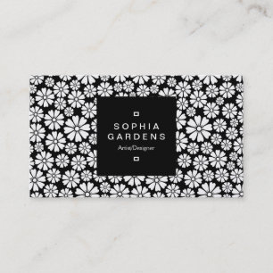 Square Label 01a - 8 Petals - (Gold) on Black Business Card