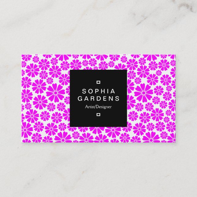 Square Label 01a - 8 Petals - Magenta on White Business Card (Front)