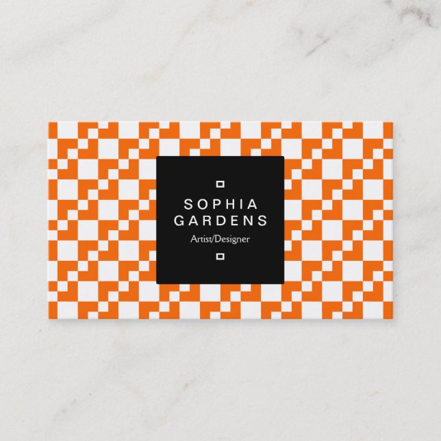 Square Label 01a - Domino Patchwork - Orange Business Card (Front)