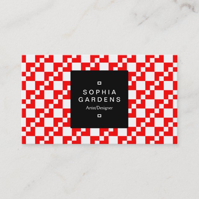 Square Label 01a - Domino Patchwork - Red Business Card (Front)