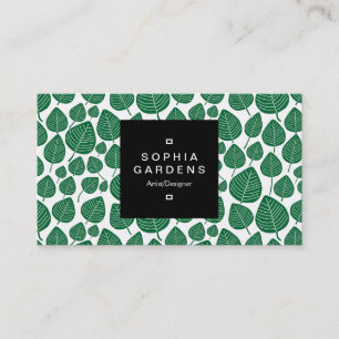 Square Label 01a - Leaf pattern 02 - Forest Green Business Card