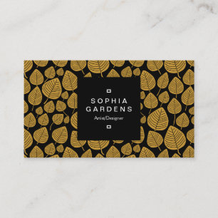 Square Label 01a - Leaf pattern 02 - Gold Brown Business Card