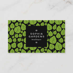 Square Label 01a - Leaf pattern 02 - Martian Green Business Card