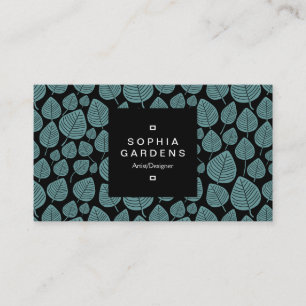 Square Label 01a - Leaf pattern 02 - Ocean Green Business Card
