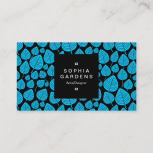 Square Label 01a - Leaf pattern 02 - Sky Blue Business Card