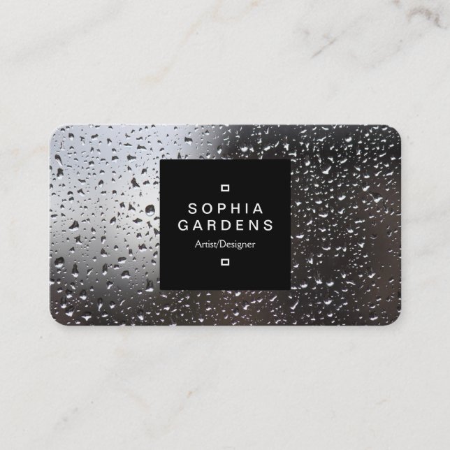 Square Label 01a - Rain on a Window Business Card (Front)