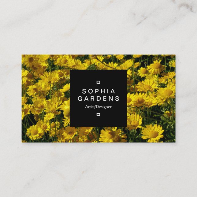 Square Label 01a - Yellow Daisies Business Card (Front)