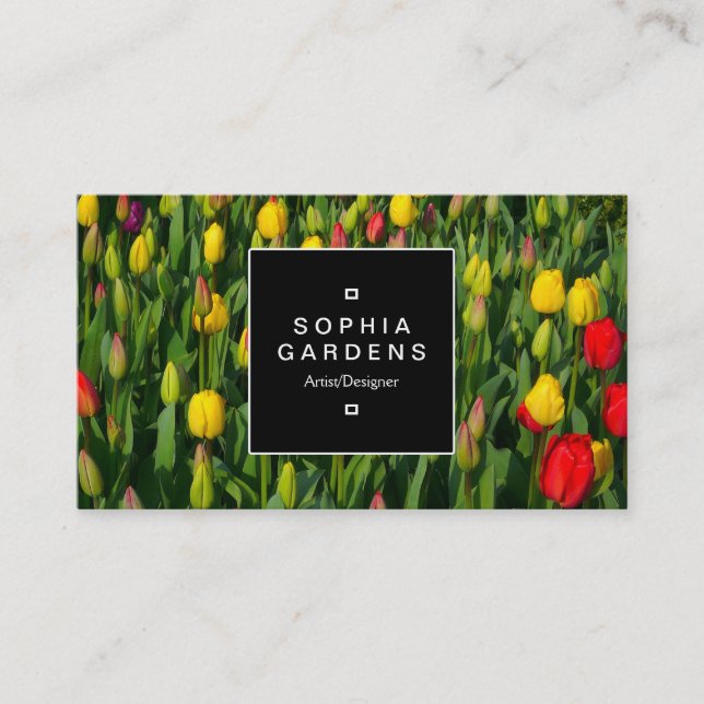 Square Label 02a - Bed of Tulips Business Card (Front)