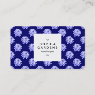 Square Label 03a - Chrysanthemum Pattern Dp Navy Business Card