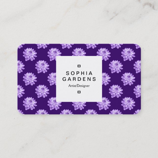 Square Label 03a - Chrysanthemum Pattern Dp Purple Business Card (Front)