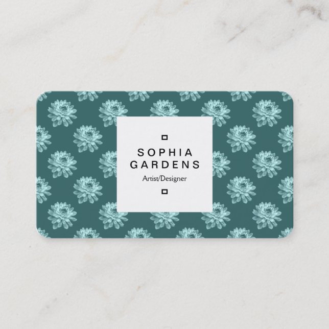 Square Label 03a - Chrysanthemum Pattern Moss Grn Business Card (Front)