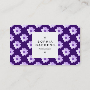 Square Label 03a - Dahlia Pattern Deep Purple Business Card