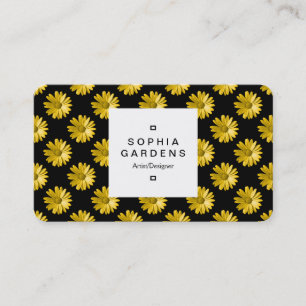 Square Label 03a - Daisy Pattern -  Amber on Black Business Card