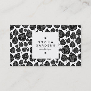 Square Label 03a - Leaf pattern 02 - Black Business Card