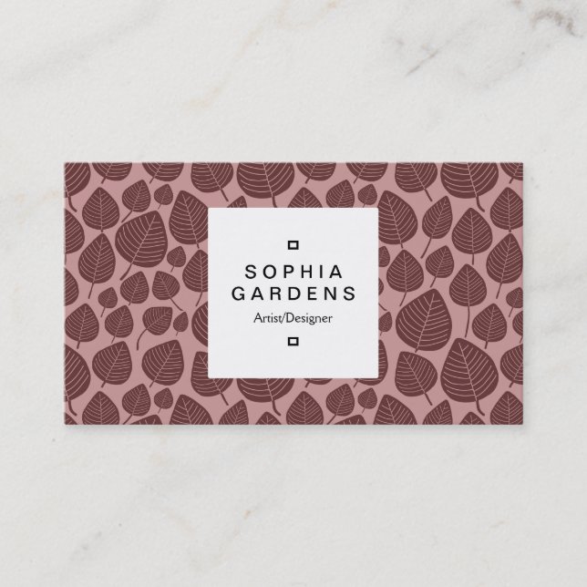 Square Label 03a - Leaf pattern 02 - Brown Shades Business Card (Front)