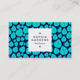Square Label 03a - Leaf pattern 02 - Cyan Business Card