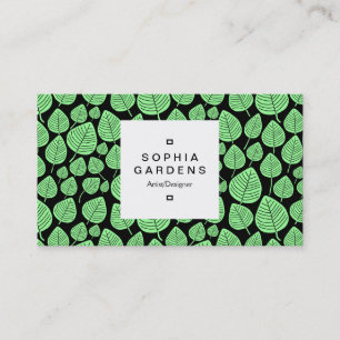 Square Label 03a - Leaf pattern 02 - Mint Green Business Card