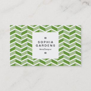 Square Label 03a - Shaded Chevrons - Avocado Green Business Card