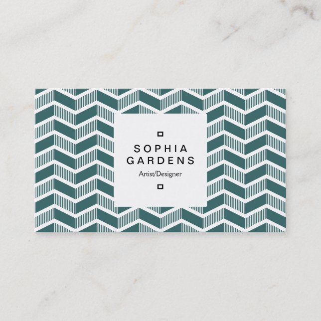 Square Label 03a - Shaded Chevrons - Moss Green Business Card (Front)