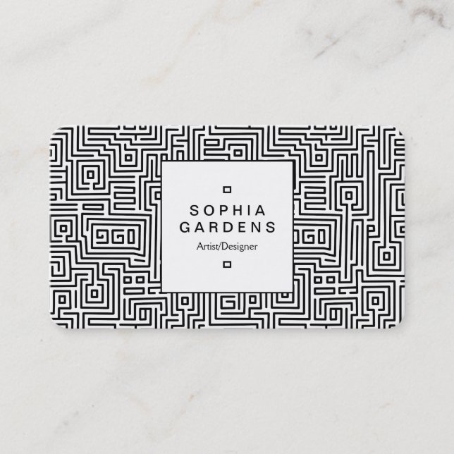 Square Label 04 - Kuba Maze Pattern Business Card (Front)