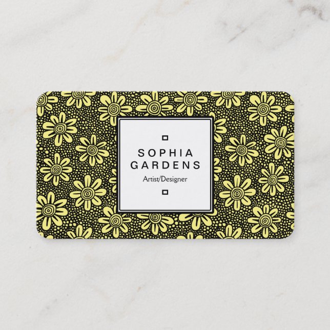 Square Label 05 - Flower Pattern - Lt Yellow Business Card (Front)
