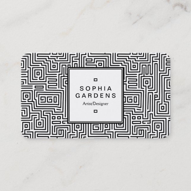 Square Label 05 - Kuba Maze Pattern Business Card (Front)