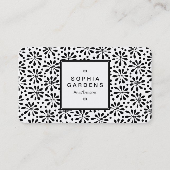Square Label 05 - Stylised Plants Pattern Business Card (Front)