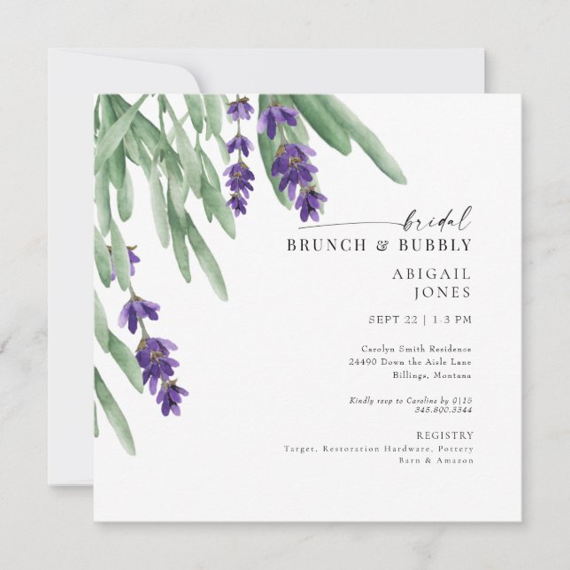 Square Lavender Bridal Brunch & Bubbly Shower Invitation (Front)