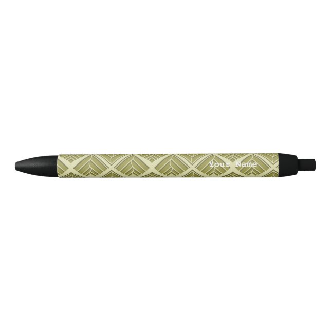 Square Leaf Pattern Gold Lime Light Black Ink Pen (Front)