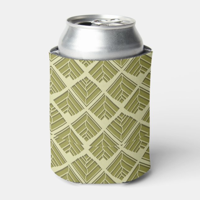 Square Leaf Pattern Gold Lime Light Can Cooler (Can Front)