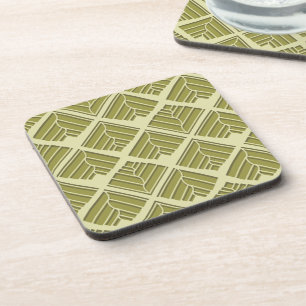 Square Leaf Pattern Gold Lime Light Coaster