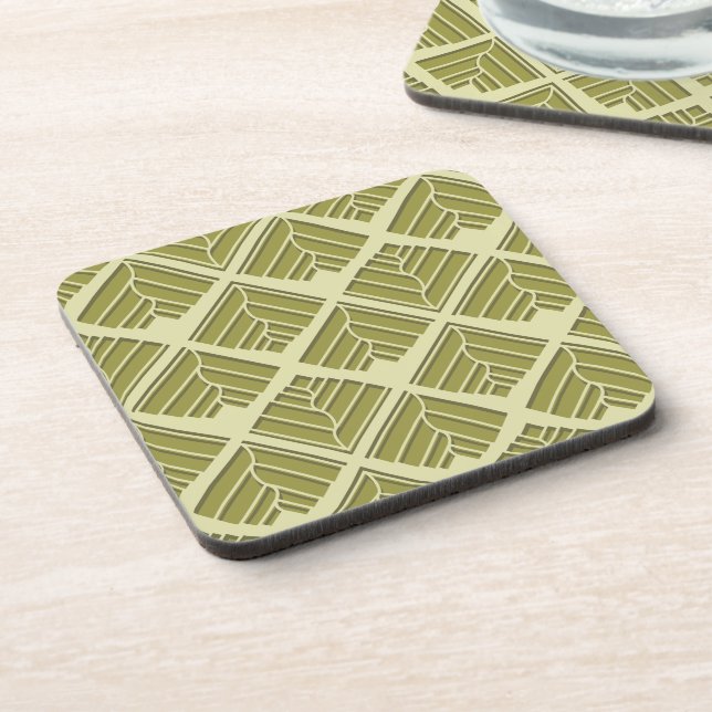 Square Leaf Pattern Gold Lime Light Coaster (Left Side)