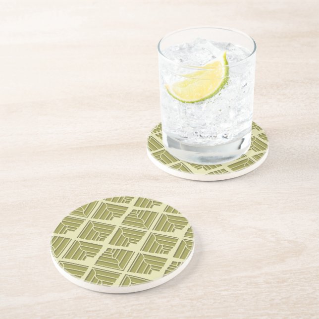 Square Leaf Pattern Gold Lime Light Coaster (Side)