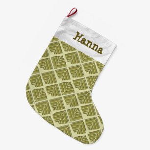 Square Leaf Pattern Gold Lime Light Large Christmas Stocking