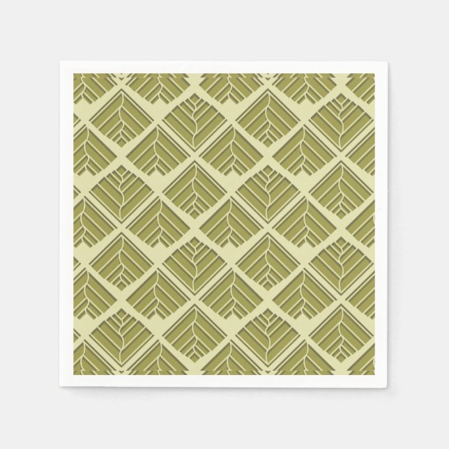 Square Leaf Pattern Gold Lime Light Napkin (Front)