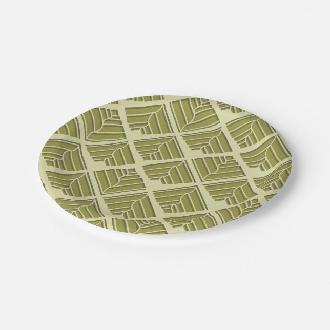 Square Leaf Pattern Gold Lime Light Paper Plate (Angled)