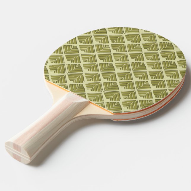 Square Leaf Pattern Gold Lime Light Ping Pong Paddle (Front Angle)