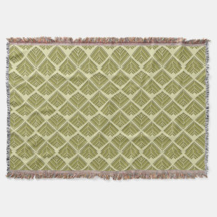 Square Leaf Pattern Gold Lime Light Throw Blanket