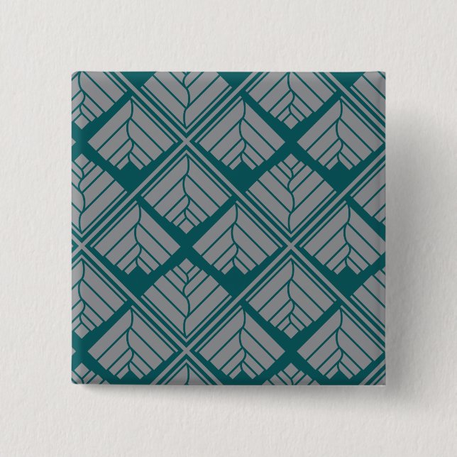 Square Leaf Pattern Teal Neutral 15 Cm Square Badge (Front)
