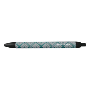 Square Leaf Pattern Teal Neutral Black Ink Pen