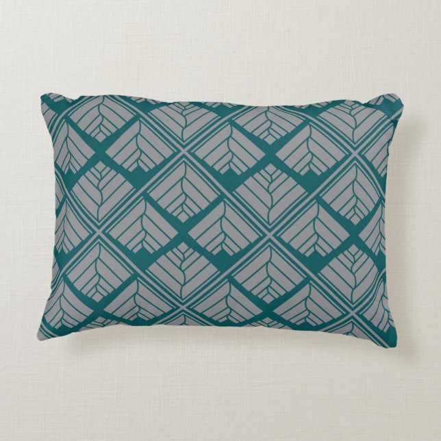 Square Leaf Pattern Teal Neutral Decorative Cushion (Back)