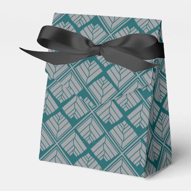 Square Leaf Pattern Teal Neutral Favour Box (Front Side)