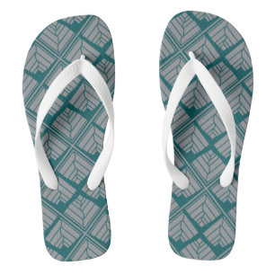 Square Leaf Pattern Teal Neutral Jandals