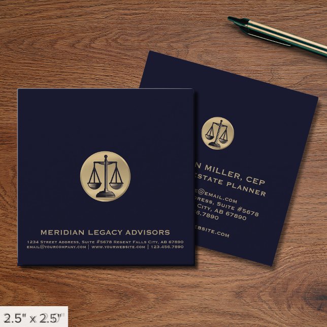 Square Legal Justice Scale Logo Square Business Card (Creator Uploaded)