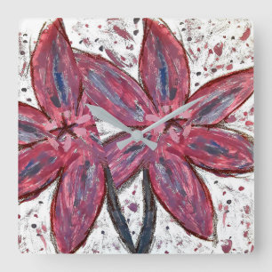 Square Liliums orientalis Wall Clock