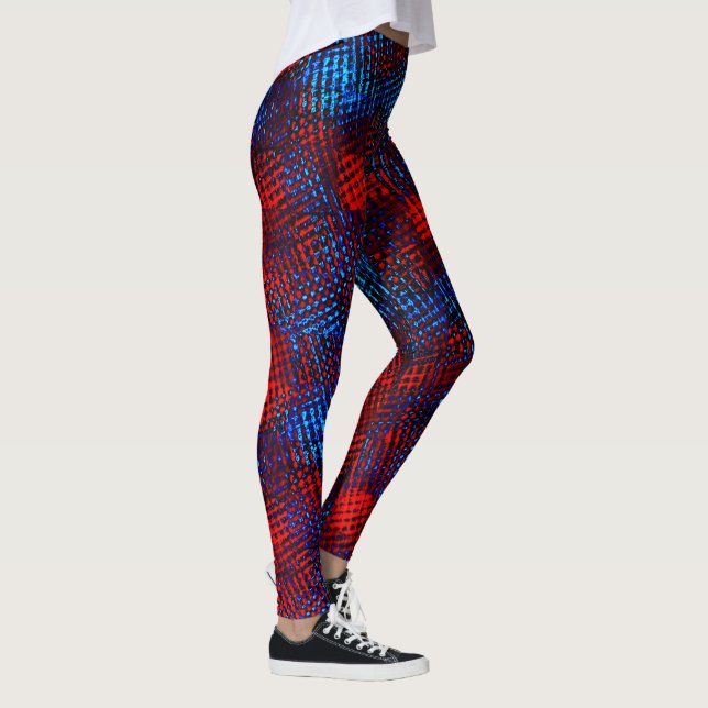 Square-lined scratched out in blue and red. leggings (Right)
